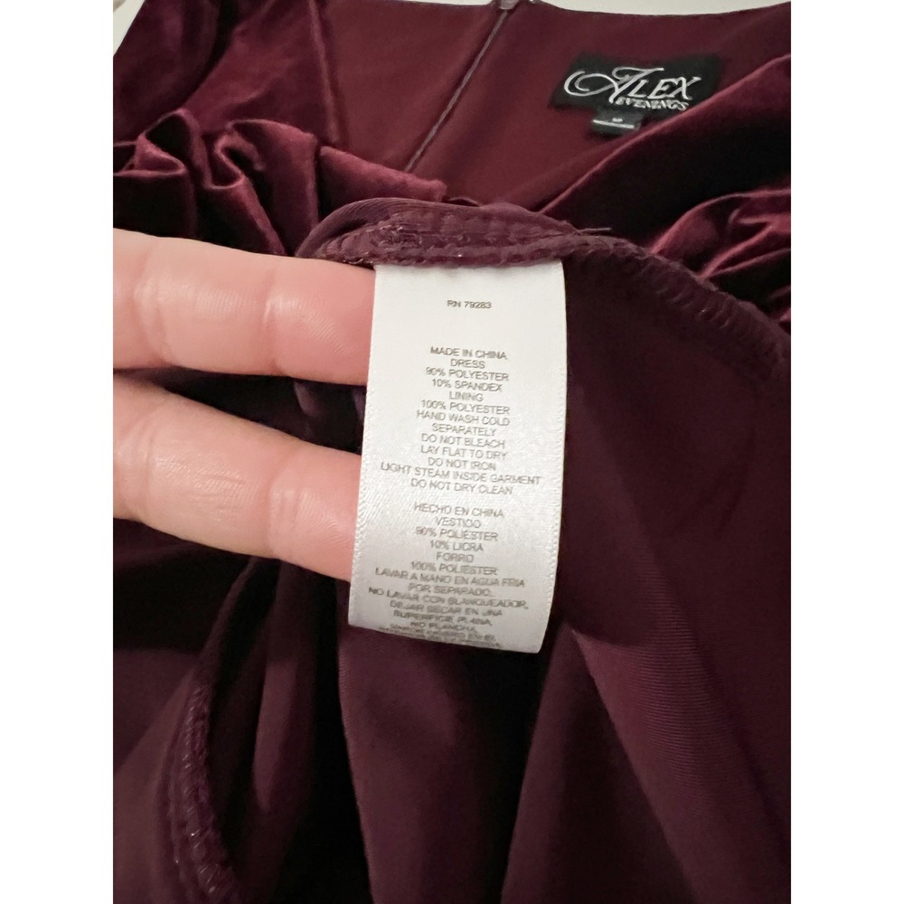 Alex Evenings Velvet Ruched Embellished Sheath Dress Burgundy Size 12 - Picture 8 of 10